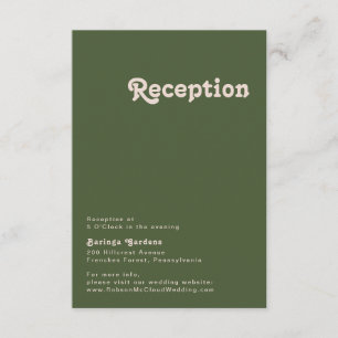 Simple Retro Vibes   Olive Green Wedding Reception Enclosure Card