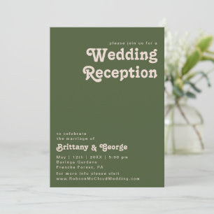 Simple Retro Vibes   Olive Green Wedding Reception Invitation