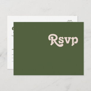 Simple Retro Vibes   Olive Green Wedding RSVP Postcard