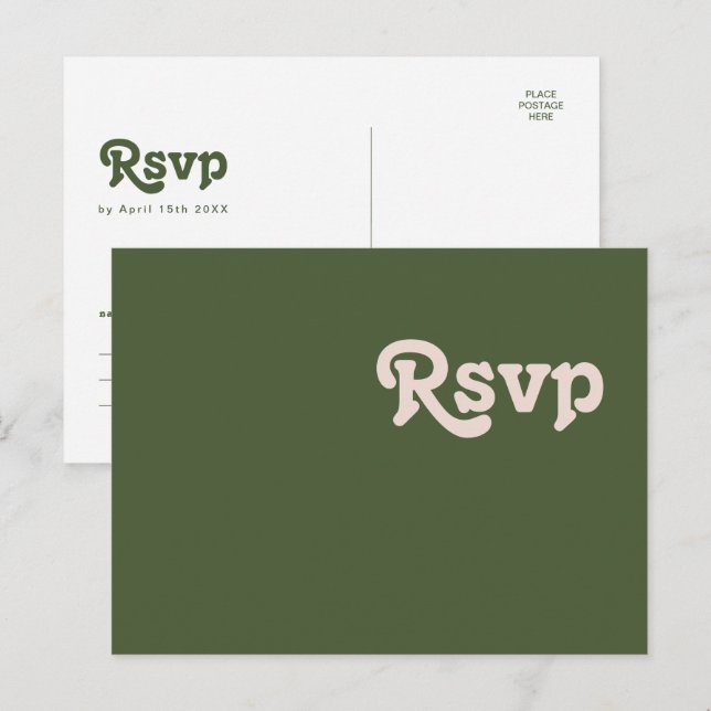 Simple Retro Vibes | Olive Green Wedding RSVP Postcard (Front/Back)