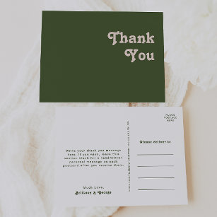 Simple Retro Vibes   Olive Green Wedding Thank You Postcard