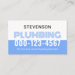 Simple Retro White Blue Water Plumbing Business Card