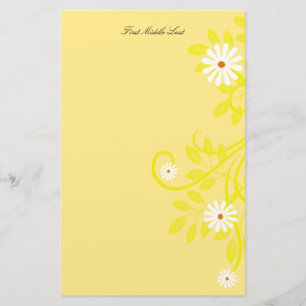 Simple Retro White Daisy Side Border Custom Stationery