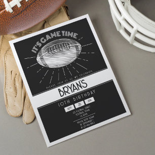 Simple Retro White Football Budget Birthday Invite
