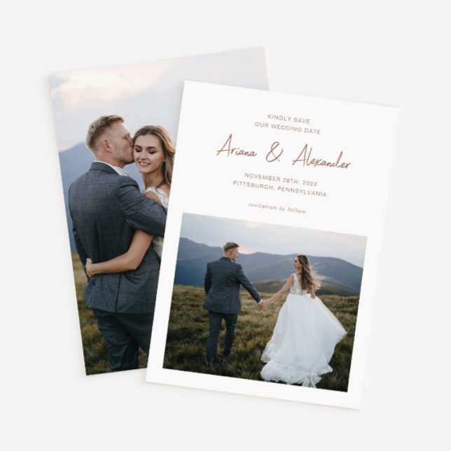 Simple Rich Brown Script Photo Wedding Save The Date (Creator Uploaded)