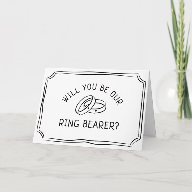 Simple Ring Bearer Proposal Modern.Black and White Card (Front)