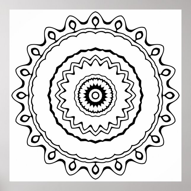 Simple Ring Mandala Colouring Page for Relaxation Poster (Front)