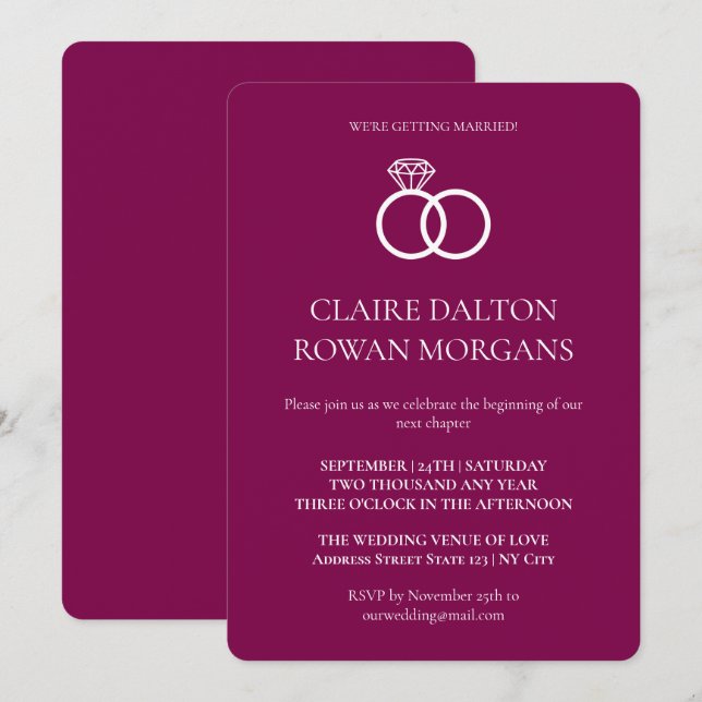 Simple Rings Burgundy Wedding Invitation  (Front/Back)