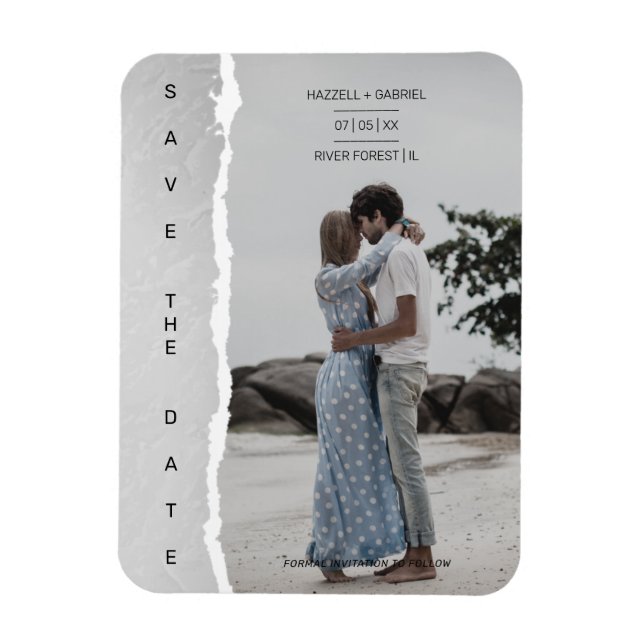 Simple Ripped Paper Effect Wedding Custom Photo Magnet (Vertical)