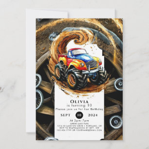 Simple Road Monster Truck Birthday Invitation