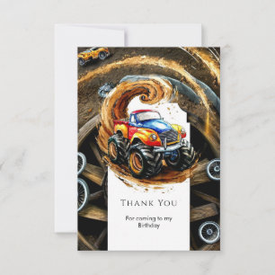 Simple Road Monster Truck Birthday Thank You Card