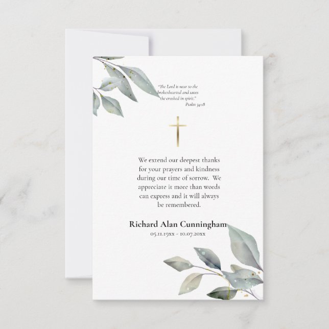Simple Roman Catholic Christian Funeral  Thank You Card (Front)