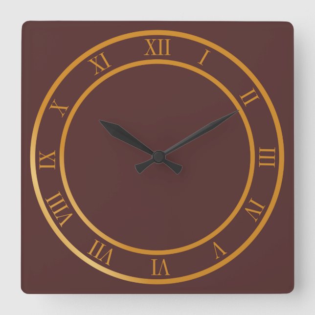 Simple Roman Numeral Brown Background Square Wall Clock (Front)