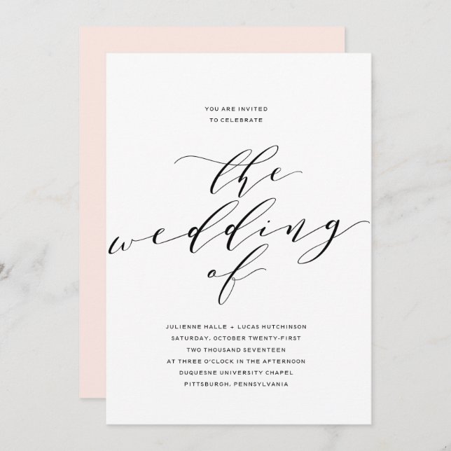 Simple Romance Calligraphy Wedding Invitation (Front/Back)
