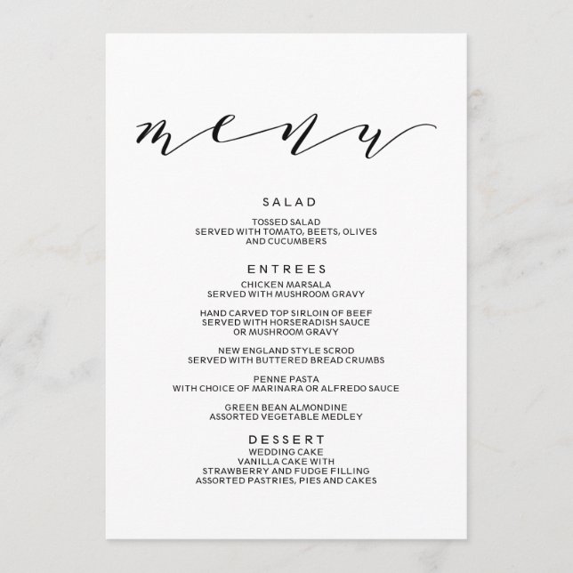 Simple Romance Calligraphy Wedding Menu (Front)