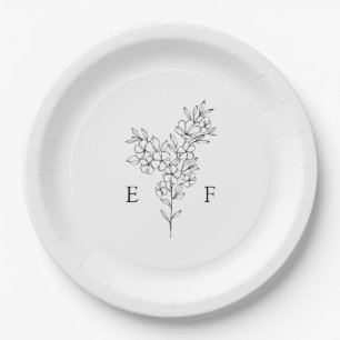 Simple Romantic Cherry Blossom Wreath Wedding Paper Plate