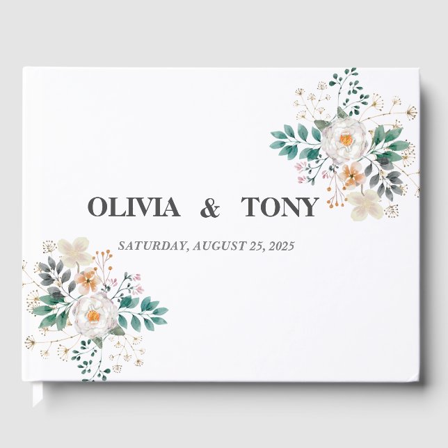  Simple Romantic Floral Wedding  Guest Book (Front)