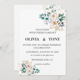 Simple Romantic Floral Wedding Invitation