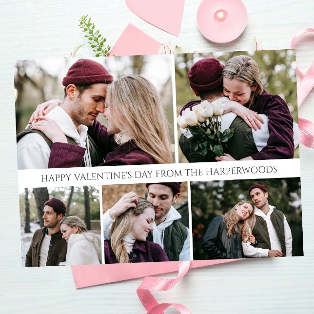 Simple Romantic Love Family valentines day 5 photo Holiday Card (Creator Uploaded)