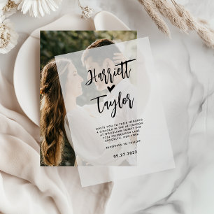 Simple Romantic Lovely Heart Script Wedding Vellum Invitations