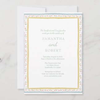 Simple Romantic Pink Yellow Floral Wedding  Invitation