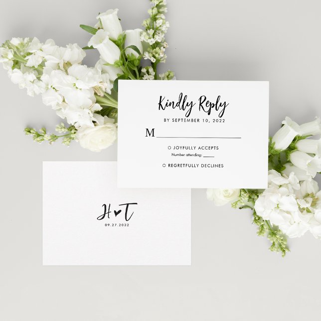 Simple Romantic Script Heart Monogram Wedding Rsvp Card (Creator Uploaded)