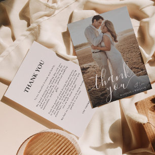 Simple Romantic Script Photo Wedding Thank You Card