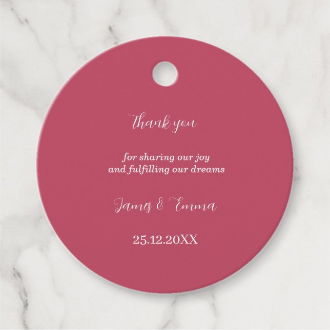 Simple Rose Customised Wedding Favour Tags (Front)