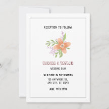Simple Rose floral White Wedding Invitation