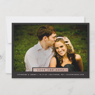 Simple Rose Gold Block Photo Save The Date