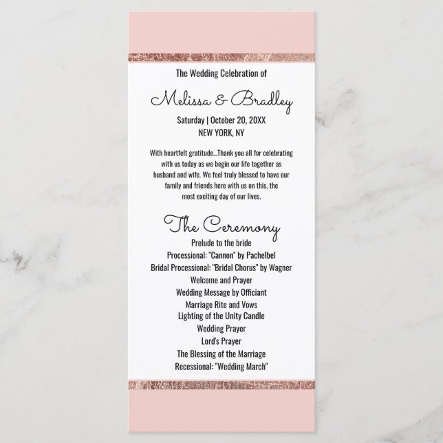 Simple Rose Gold Blush Pink Brush Script Program (Front)