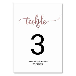 Simple Rose Gold Calligraphy Wedding Table Number