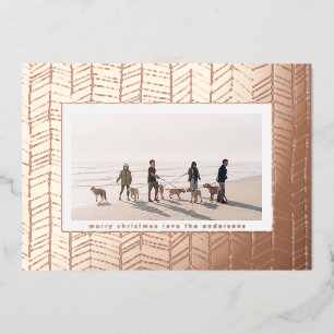 Simple Rose Gold Christmas Candy Cane Photo Foil Holiday Card