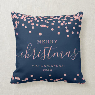 Simple Rose Gold Christmas Holidays Glitter Navy Cushion