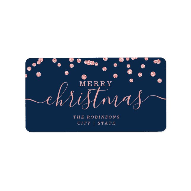 Simple Rose Gold Christmas Holidays Glitter Navy Label (Front)