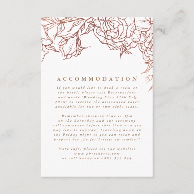 Simple Rose Gold Copper Elegant Floral Wedding Enclosure Card (Front)