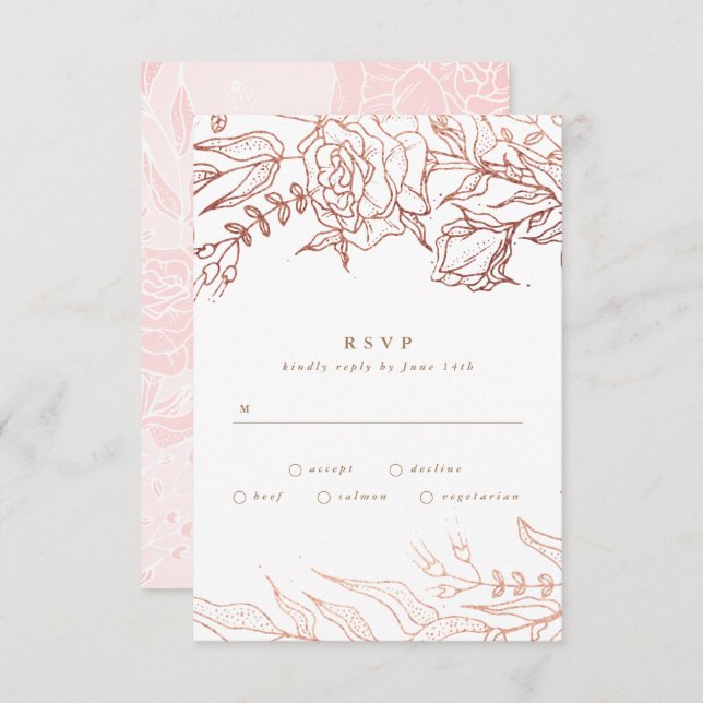 Simple Rose Gold Copper Elegant Floral Wedding RSVP Card (Front/Back)
