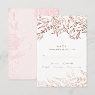 Simple Rose Gold Copper Elegant Floral Wedding RSVP Card