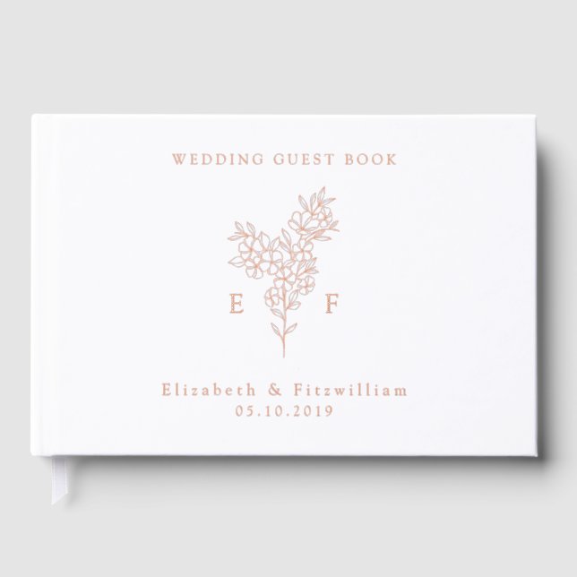 Simple Rose Gold Foil Cherry Blossom Monogram  Guest Book (Front)