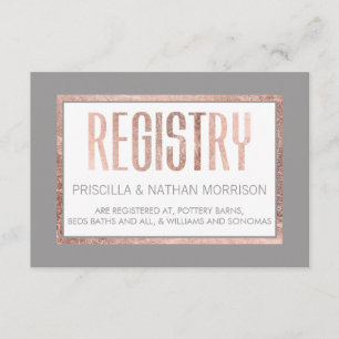 Simple Rose Gold Frame Slate Grey Gift Registry Enclosure Card