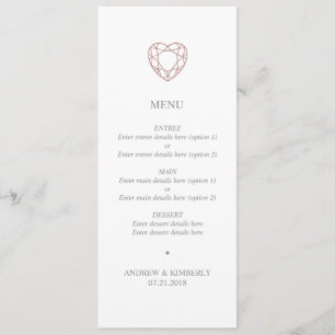 Simple rose gold heart wedding menu