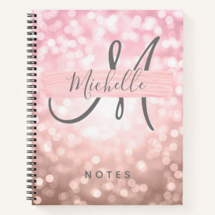 Simple Rose Gold Lights Name Monogram Blush Notebook