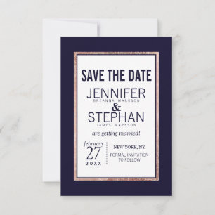 Simple Rose Gold Lined Navy Blue Wedding Save The Date