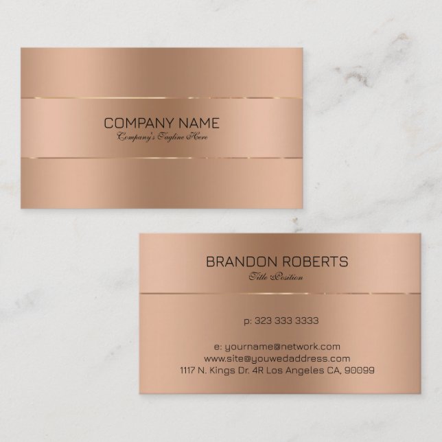 Simple Rose-Gold Metallic Design Business Card (Front/Back)