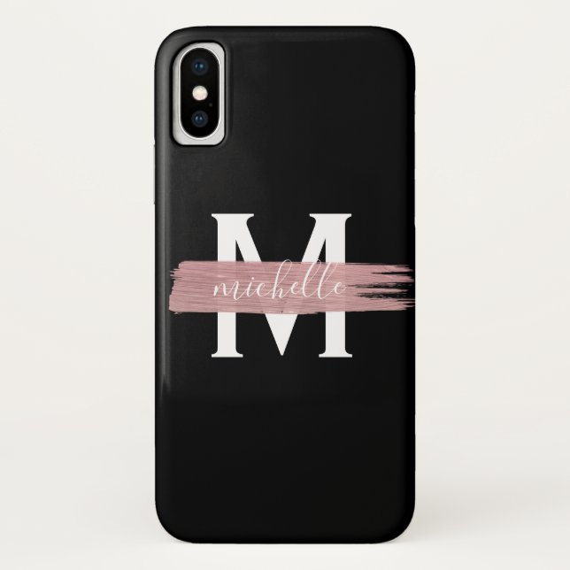 Simple Rose Gold Paint Classy Monogram Black Case-Mate iPhone Case (Back)
