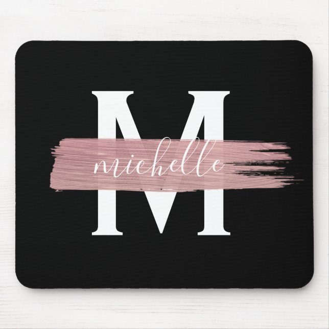Simple Rose Gold Paint Classy Monogram Black Mouse Pad (Front)
