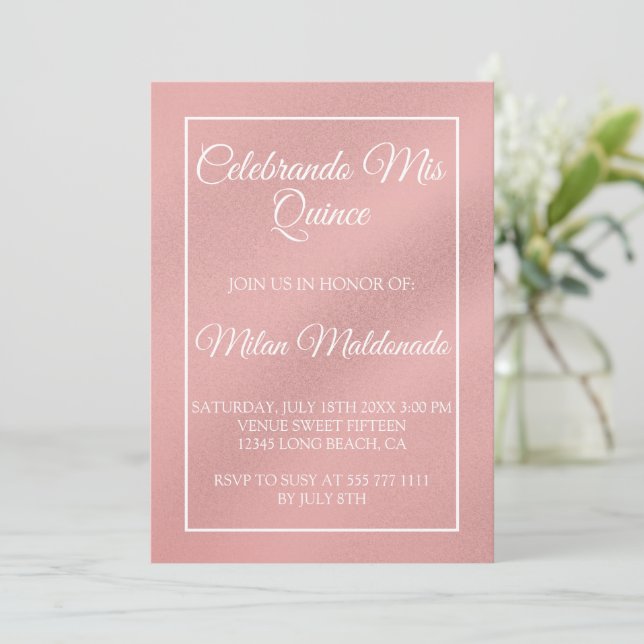 Simple Rose Gold Quinceanera  Invitation (Standing Front)