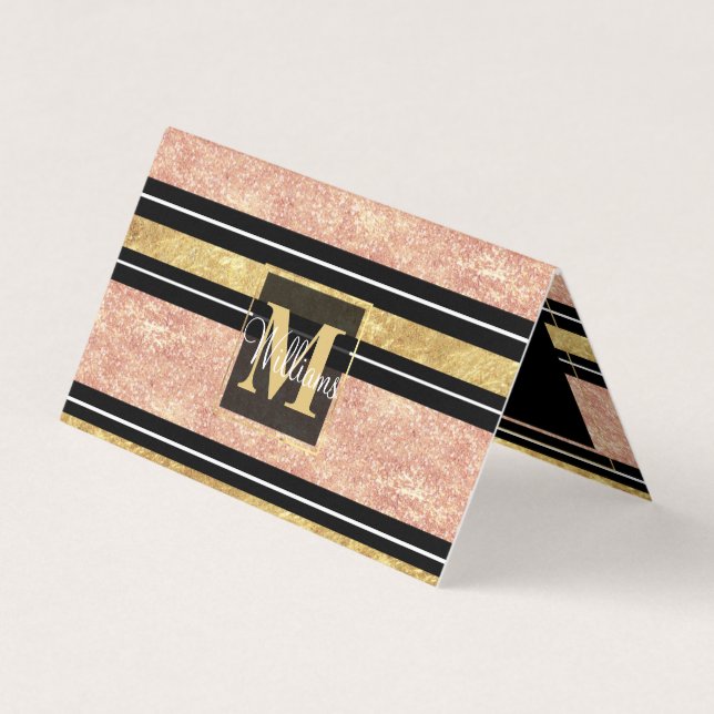 Simple rose gold stripes pattern business card (Front)