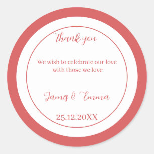 Simple Rose Personalised Wedding Classic Round Sticker