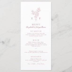 Simple Rose Pink Cherry Blossom Monogram Wedding Menu